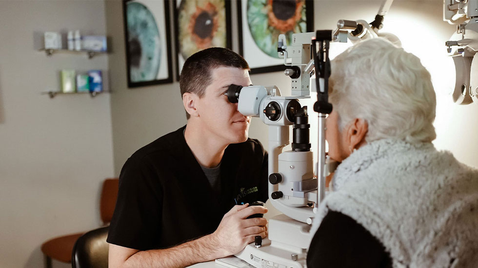 Optometrist examining patient Jarvis Vision Center